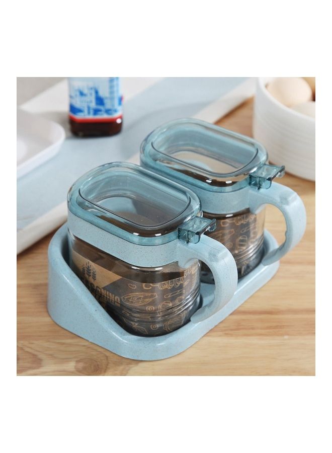 Wall-Mounted Glass Cruet Seasoning Jar Set Blue 13.1x9.8x9.5cm 