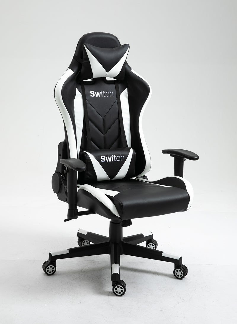 سويتش كرسي ألعاب Rune، Soft 2D Armrest مع مسند ظهر مرتفع، قابل للإمالة الكاملة وارتفاع المقعد قابل للتعديل، تصميم مريح يمكن استخدامه ككرسي مكتب أيضًا، أبيض وأسود 5903W  - Image 1