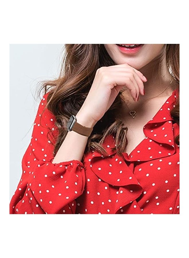 موكوم سوار معصم قابل للتعديل بحلقة مطاطية مضفرة مع أبازيم لساعة iWatch Series 6/SE/5/4/3/2/1 مقاس 44-42 مم بني - Image 2