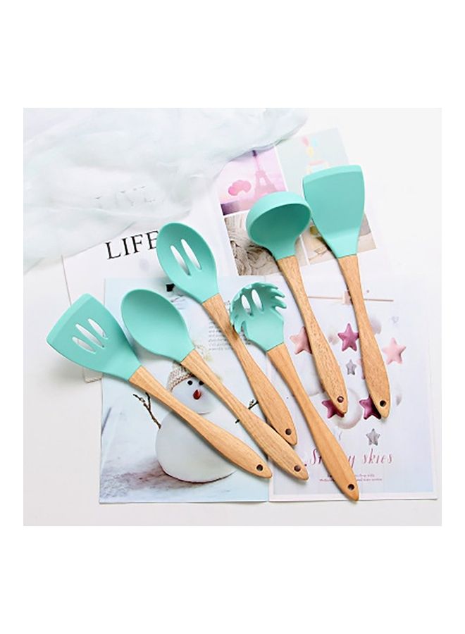 6-Piece Wood Handle Silicone Kitchenware Set Aqua  - Image 2