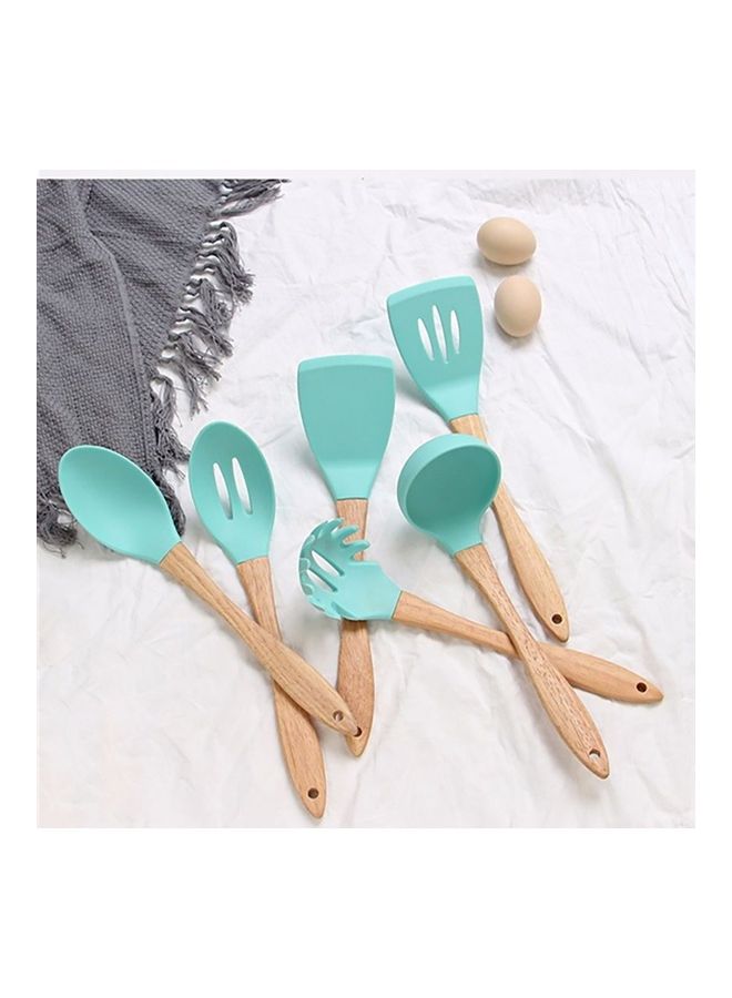 6-Piece Wood Handle Silicone Kitchenware Set Aqua  - Image 3