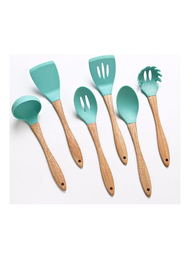 6-Piece Wood Handle Silicone Kitchenware Set Aqua  - Image 4