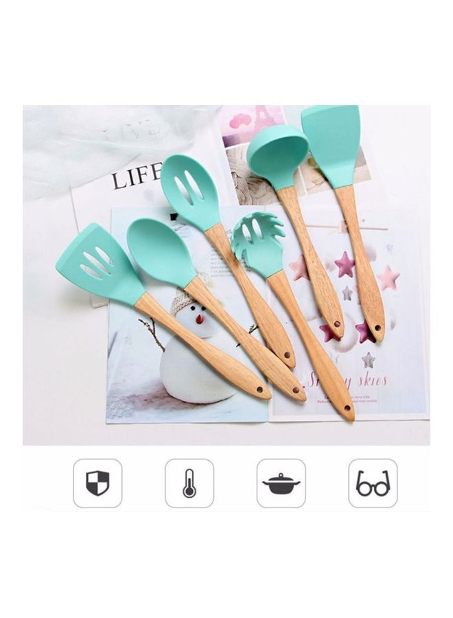 6-Piece Wood Handle Silicone Kitchenware Set Aqua  - Image 5