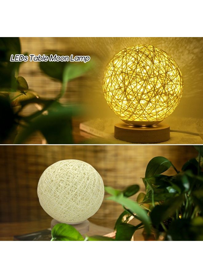 USB Powered Woven Moon Bedside LED Desk Lamp Beige  - Image 2