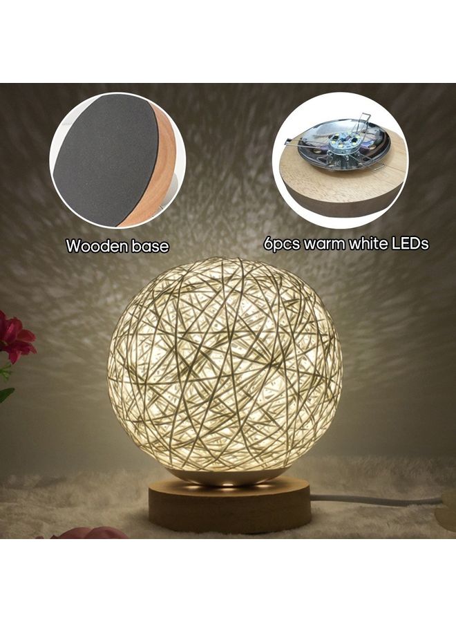 USB Powered Woven Moon Bedside LED Desk Lamp Beige  - Image 4