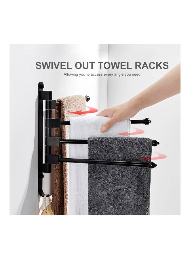 Foldable Swivel Out Towel Racks with 4 Hooks Black 33 x 3 x 32cm - Image 4