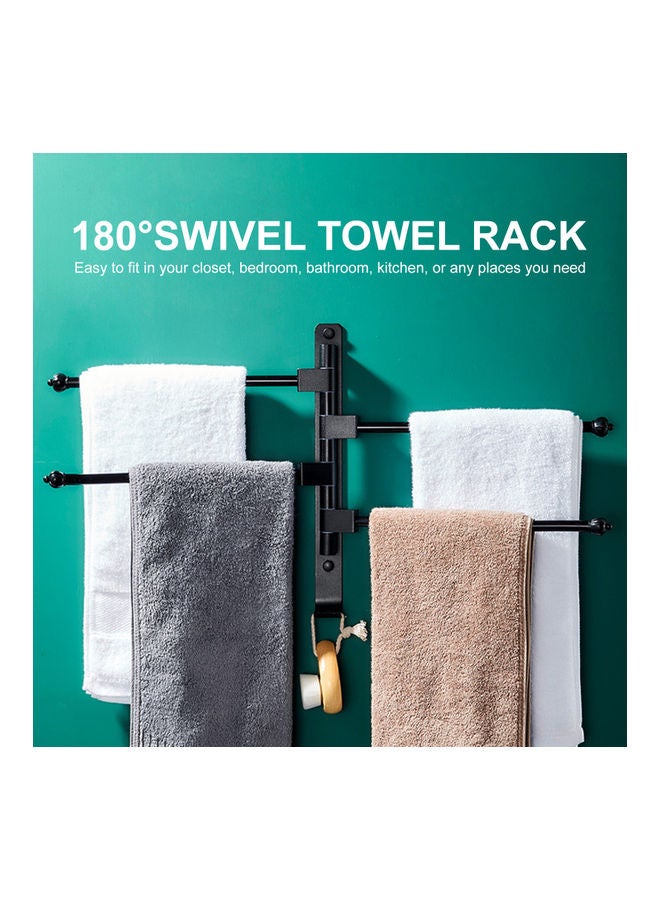 Foldable Swivel Out Towel Racks with 3 Hooks Black 33 x 3 x 26cm