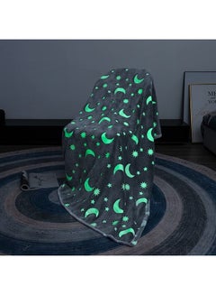 XiuWoo Glow in The Dark Moon and Stars Fleece Blanket Cotton Multicolour 152X127cm  - Image 1