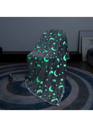 بطانية من الصوف بتصميم قمر ونجوم تتوهج في الظلام قطن متعدد الألوان 152X127سم - v1625140134/N48682492A_1