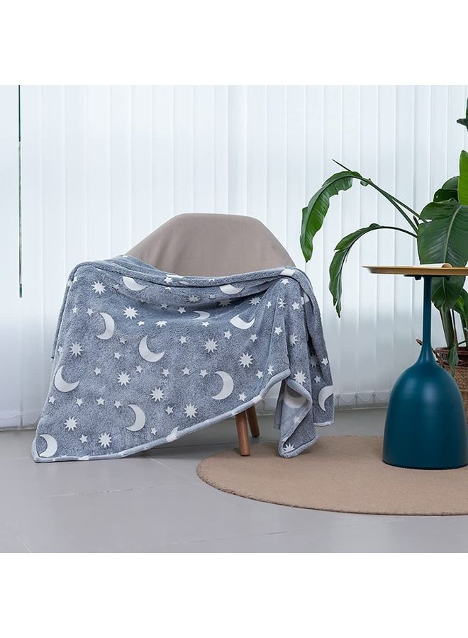 XiuWoo - Glow in The Dark Moon and Stars Fleece Blanket Cotton Multicolour 152X127cm - Image 1