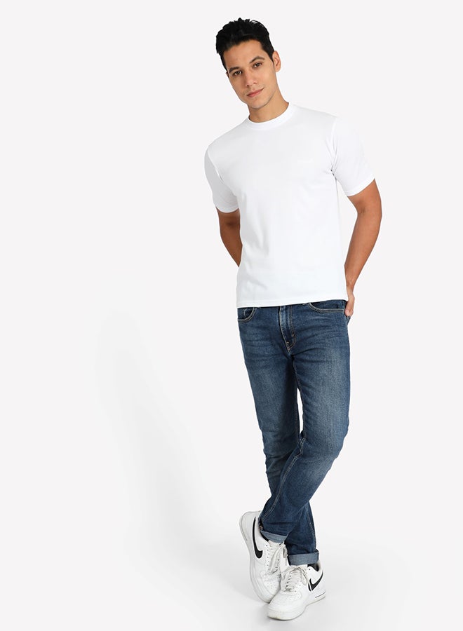 Tropical Solid Pattern Fine Knit Crew Neck T-Shirt White  - Image 3