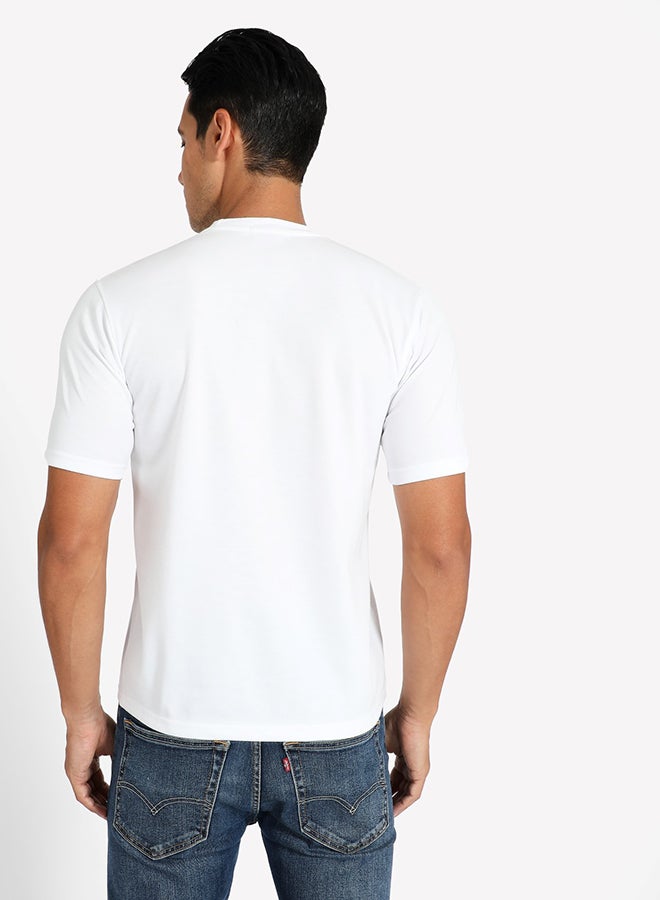 Tropical Solid Pattern Fine Knit Crew Neck T-Shirt White  - Image 2