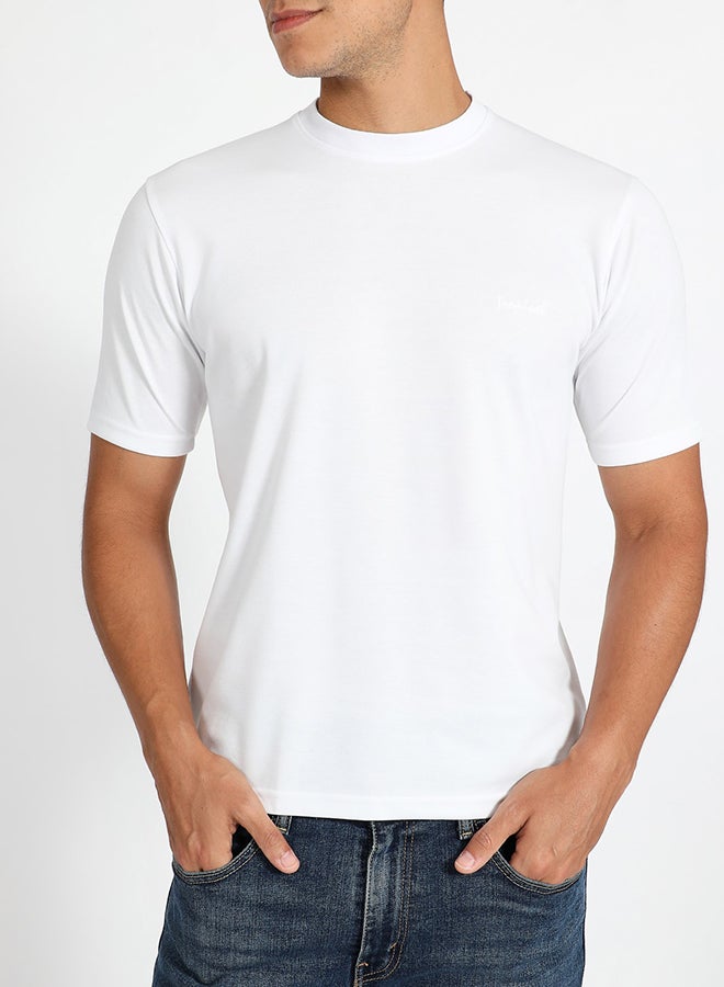 Tropical Solid Pattern Fine Knit Crew Neck T-Shirt White  - Image 4