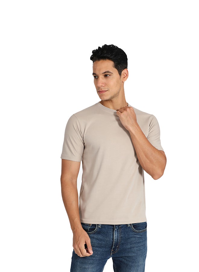 Tropical Solid Pattern Crew Neck T-Shirt Sand  - Image 1