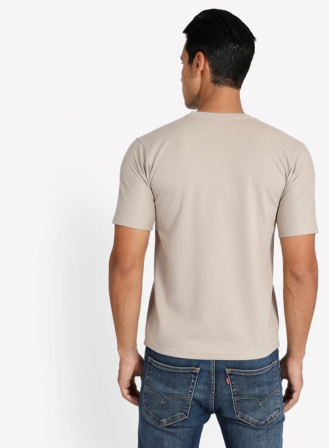 Tropical Solid Pattern Crew Neck T-Shirt Sand  - Image 2