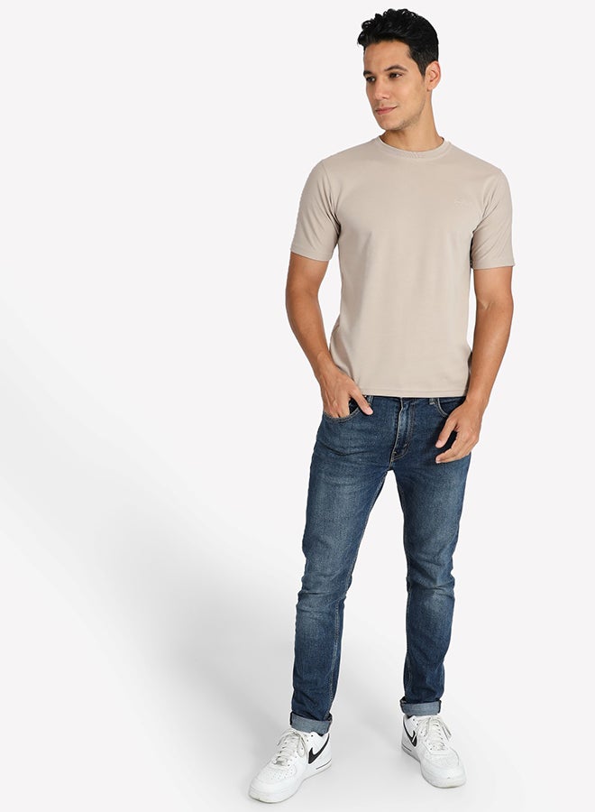 Tropical Solid Pattern Crew Neck T-Shirt Sand  - Image 3