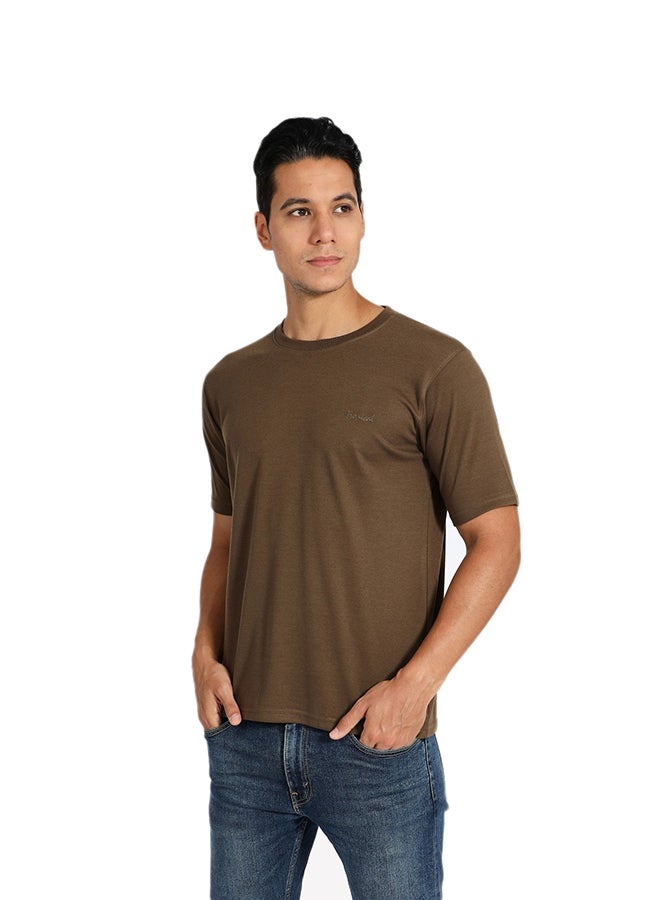 Tropical Solid Pattern Crew Neck T-Shirt Dark Olive  - Image 1