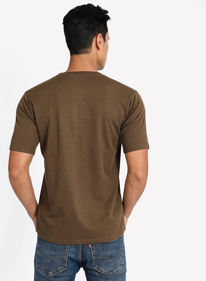 Tropical Solid Pattern Crew Neck T-Shirt Dark Olive  - Image 2
