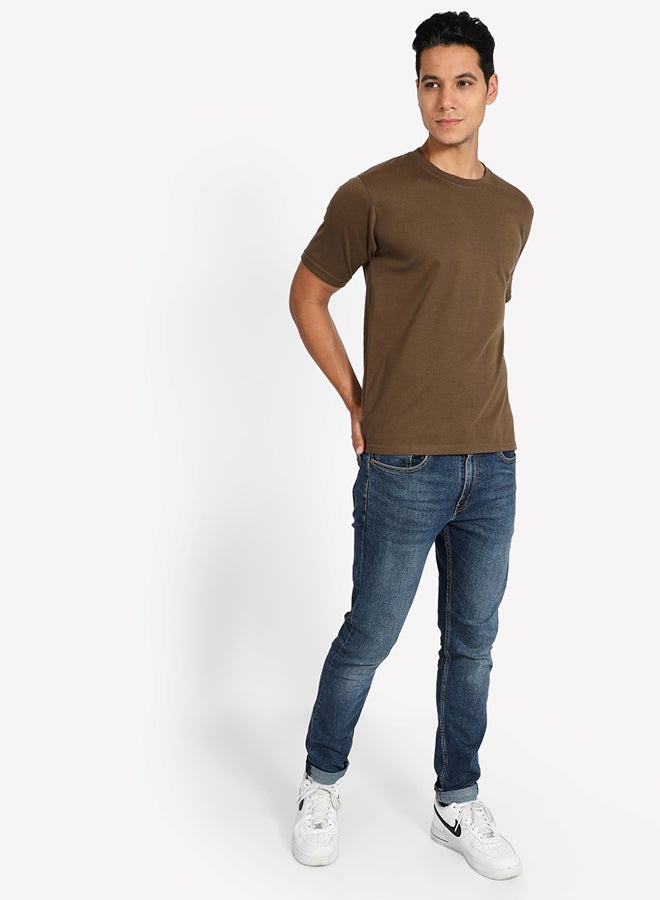 Tropical Solid Pattern Crew Neck T-Shirt Dark Olive  - Image 3