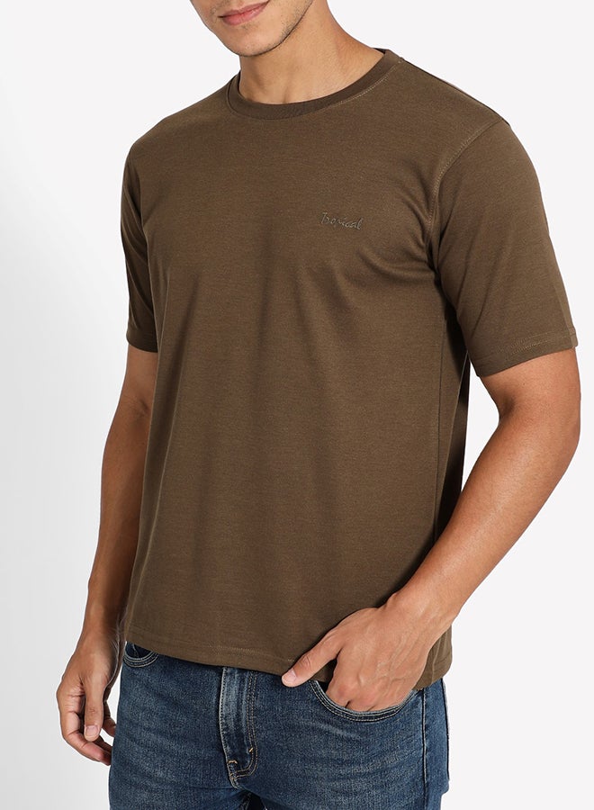 Tropical Solid Pattern Crew Neck T-Shirt Dark Olive  - Image 4