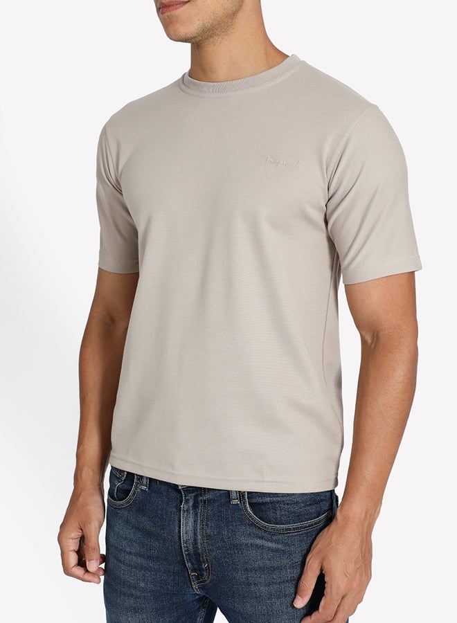 Tropical Solid Pattern Crew Neck T-Shirt Sand  - Image 4