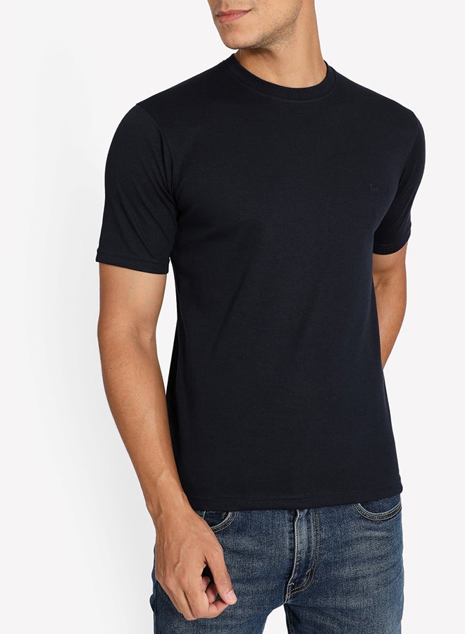 Tropical Solid Pattern Crew Neck T-Shirt Navy Blue  - Image 4