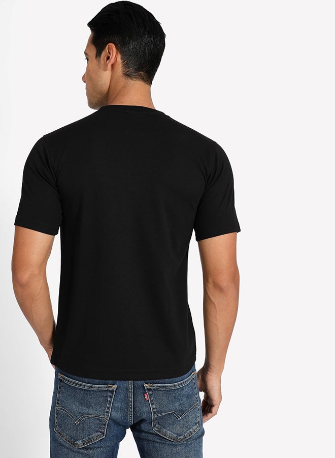 Tropical Solid Pattern Crew Neck T-Shirt Black  - Image 2