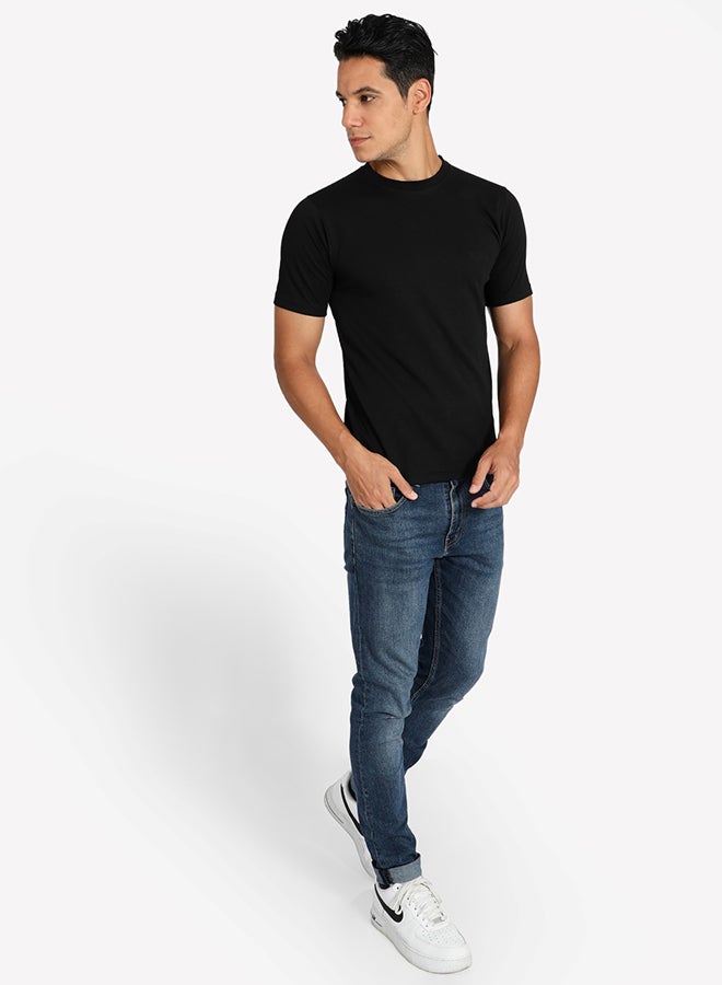 Tropical Solid Pattern Crew Neck T-Shirt Black  - Image 3