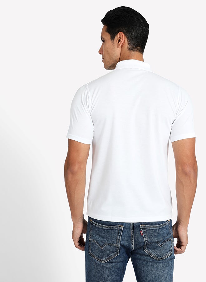 Tropical Solid Pattern 3 Button Placket Polo White  - Image 2