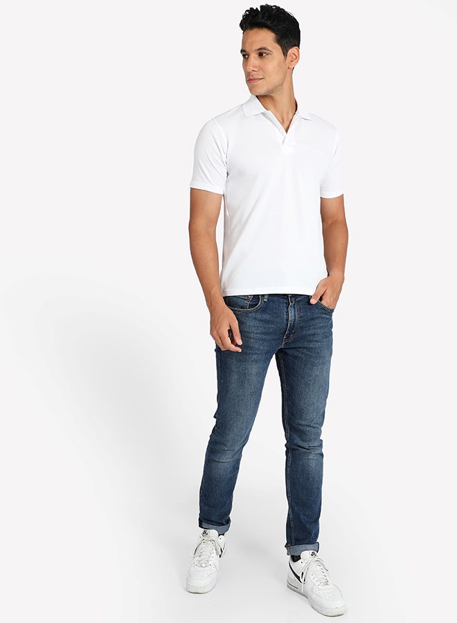 Tropical Solid Pattern 3 Button Placket Polo White  - Image 3