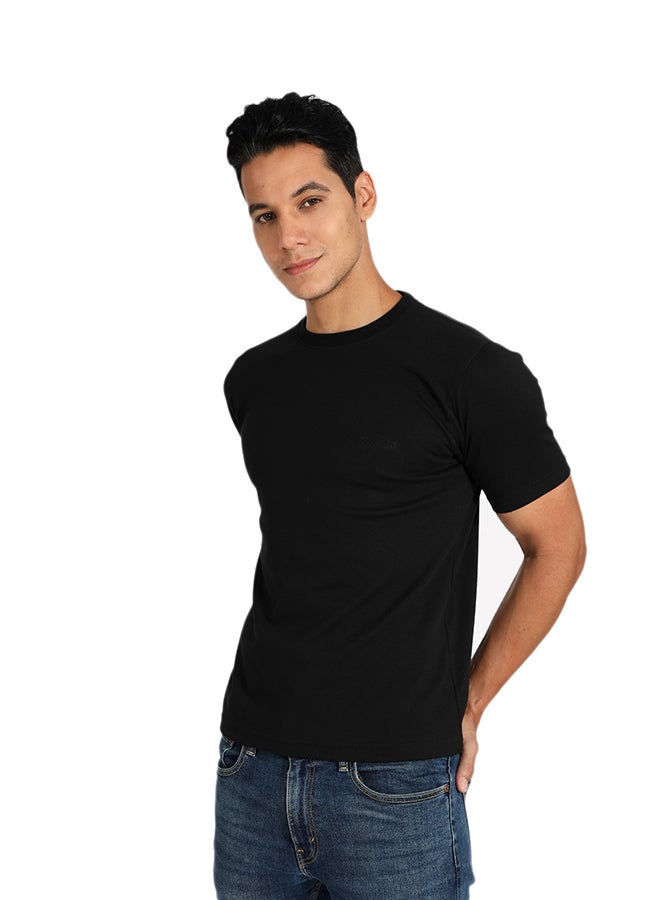 Tropical Solid Pattern Crew Neck T-Shirt Black  - Image 1