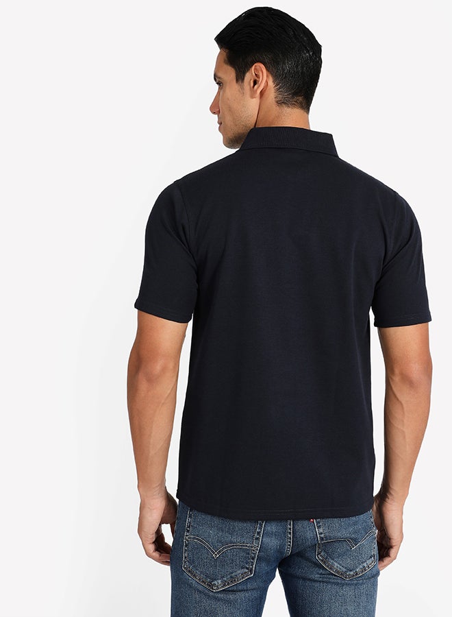 Tropical Solid Pattern 3 Button Placket Polo Navy Blue  - Image 2