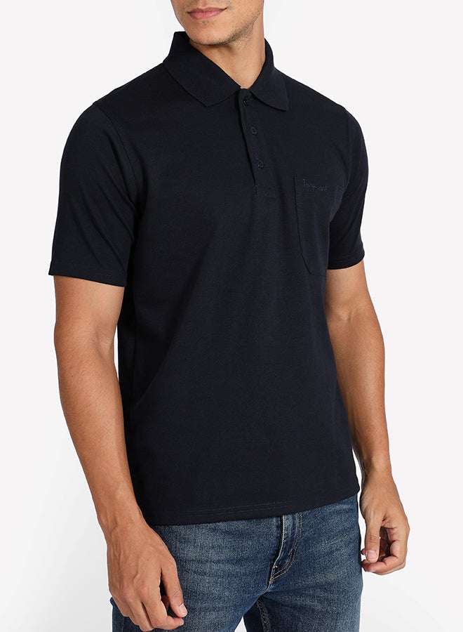 Tropical Solid Pattern 3 Button Placket Polo Navy Blue  - Image 4