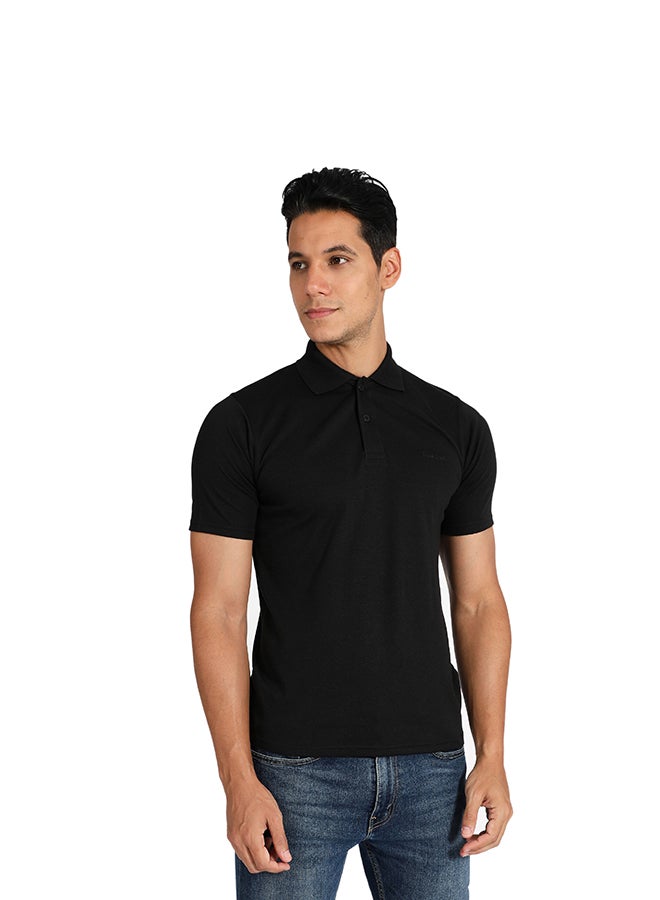 Tropical Solid Pattern 3 Button Placket Polo Black  - Image 1