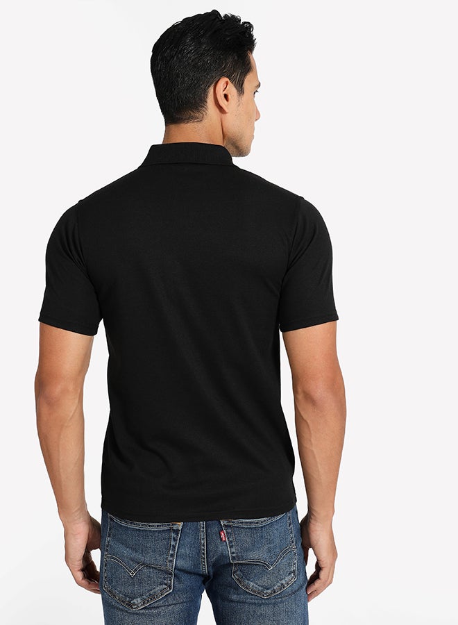 Tropical Solid Pattern 3 Button Placket Polo Black  - Image 2