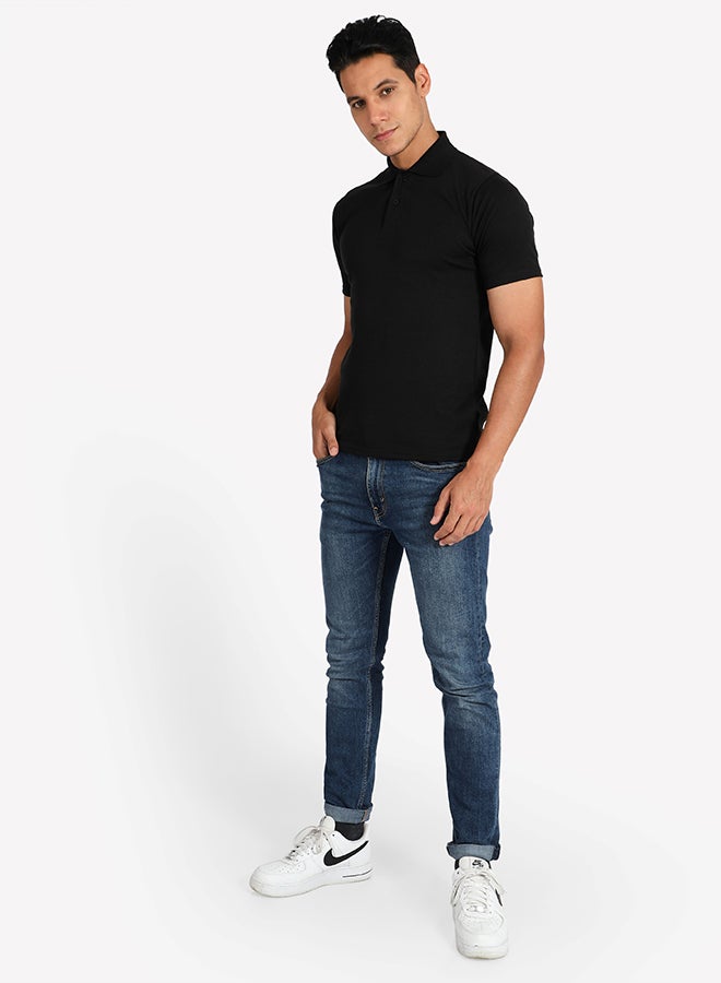 Tropical Solid Pattern 3 Button Placket Polo Black  - Image 3