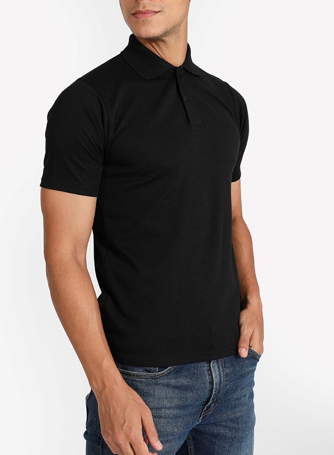 Tropical Solid Pattern 3 Button Placket Polo Black  - Image 4
