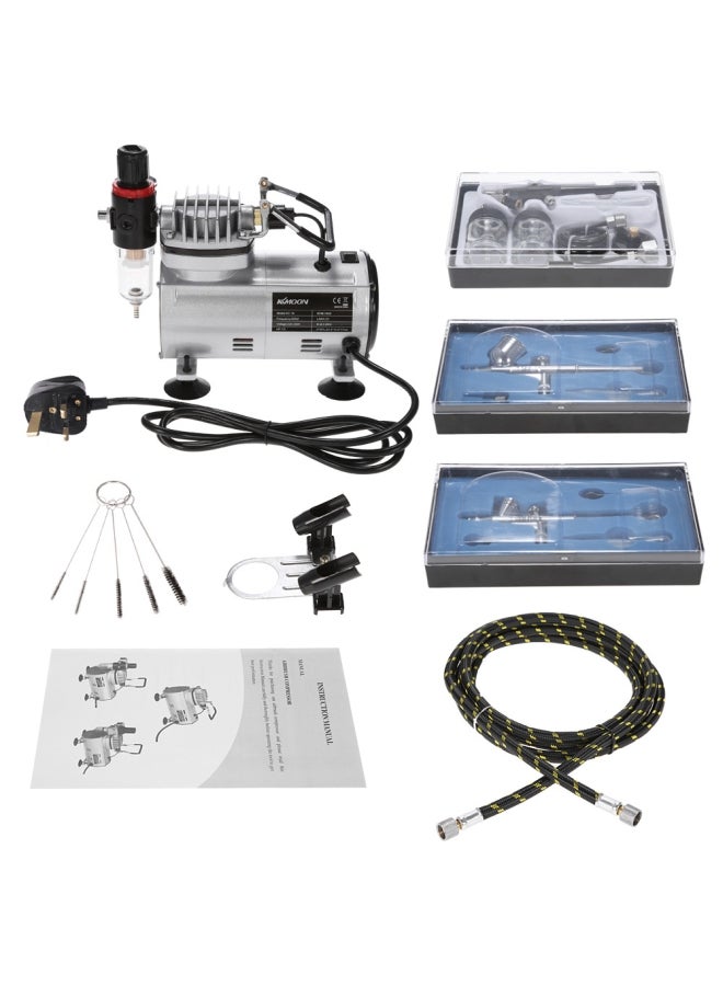 KKmoon 220V Professional Gravity Feed Dual Action Airbrush Air Compressor Kit Multicolour 41.50X16.00X31.00cm  - Image 1