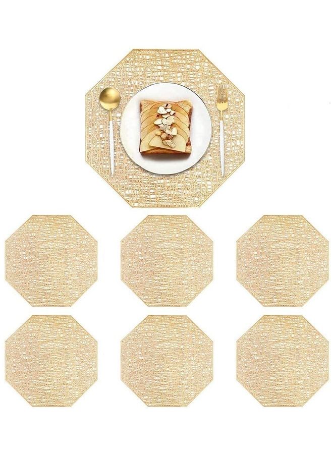 AIWANTO - 6-Piece Vinyl Dining Table Decorative Placemats Gold - Image 1
