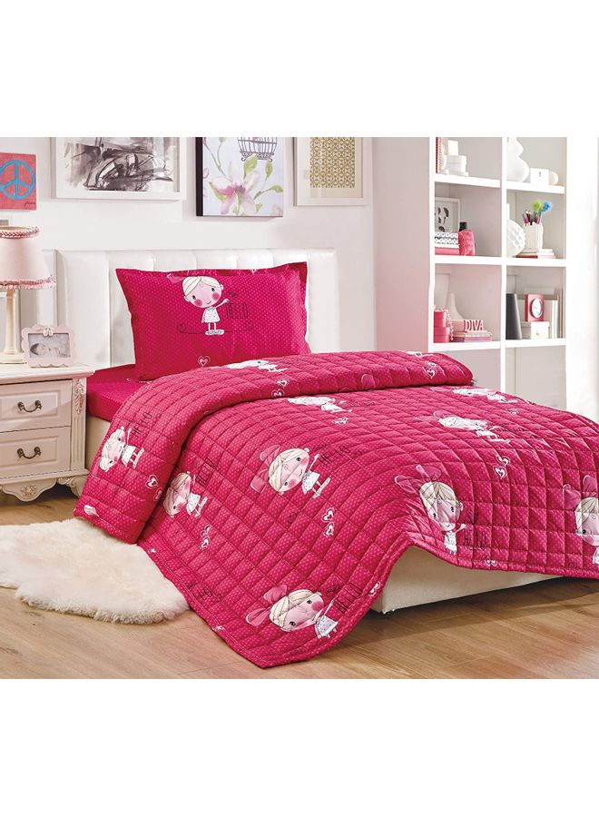Sleep night 3 Pieces Kids Compressed Comforter Set Single Size Polyester Pink/White 150x200cm