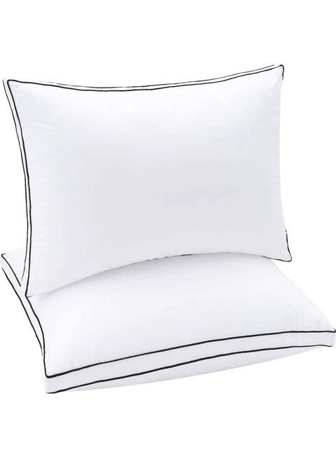 2-Piece Soft Fiber Fill Comfortable Bed Pillow Set Cotton White/Black 50 x 75cm