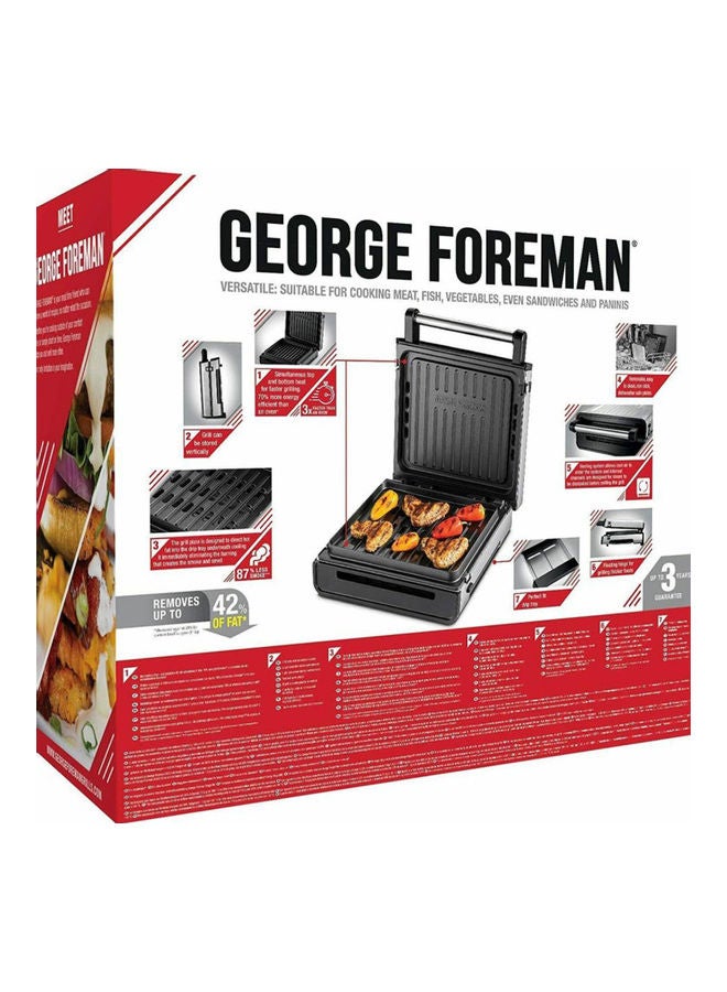 George Foreman - Smokeless Non-Stick Electric Grill, Indoor BBQ and Griddle Hot Plate with Built-in Drip Tray, Stainless Steel 1500 W RHB28000 Silver - Image 1
