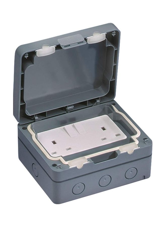 شنايدر مقبس سويتش مزدوج مقاوم لأحوال الطقس مزود بمفتاحين سعة 13 أمبير رمادي / أبيض