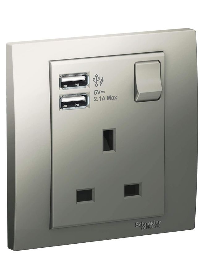 Schneider Electric Vivace Single 13A Socket USB Ports Silver 