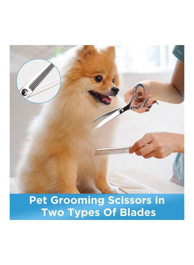 XiuWoo 4-Piece Pet Grooming Scissor Set with Comb Silver/Blue - Image 2