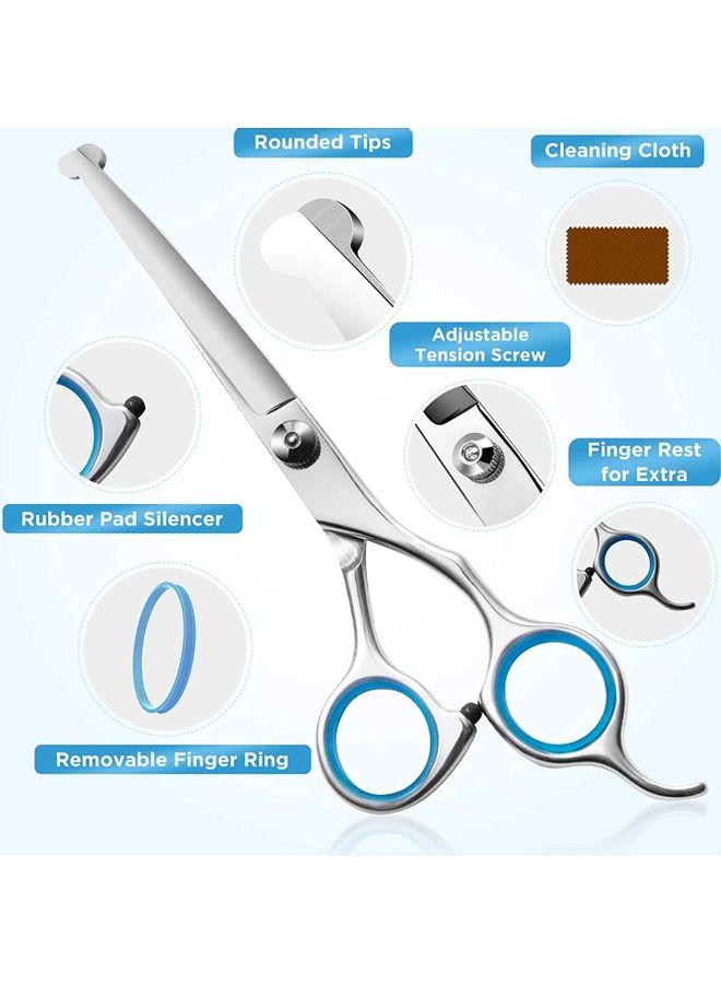 XiuWoo 4-Piece Pet Grooming Scissor Set with Comb Silver/Blue - Image 3