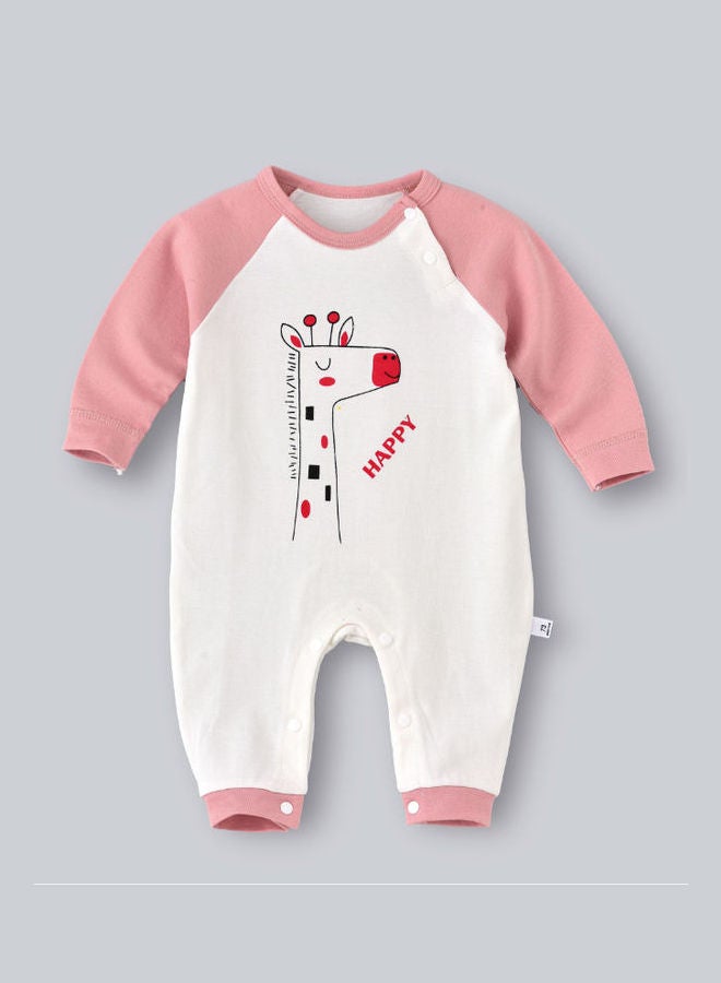 babyqlo Giraffe Printed Full Sleeve Romper White/Pink  - Image 1
