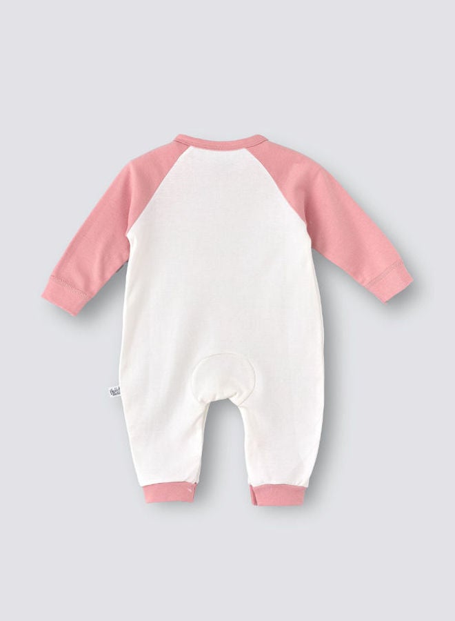 babyqlo Giraffe Printed Full Sleeve Romper White/Pink  - Image 2