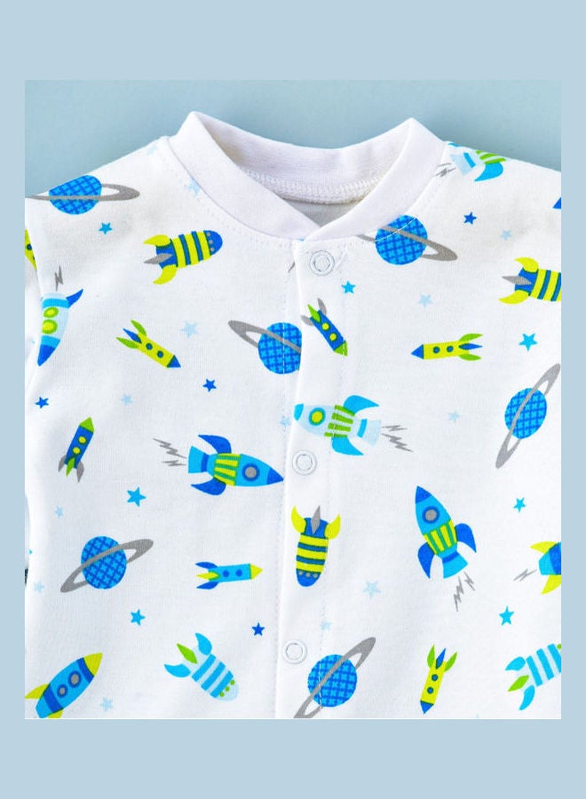 babyqlo Spaceship Printed Overall Footie Sleepsuit Blue/Green/White  - Image 3