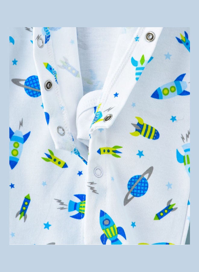 babyqlo Spaceship Printed Overall Footie Sleepsuit Blue/Green/White  - Image 4